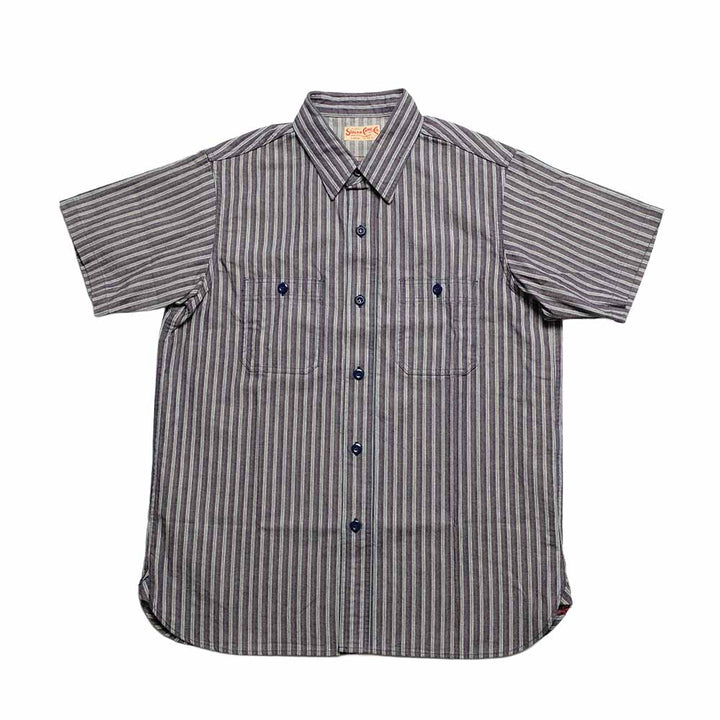 SUGAR CANE - COTTON STRIPE S/S WORK SHIRT - SC39730