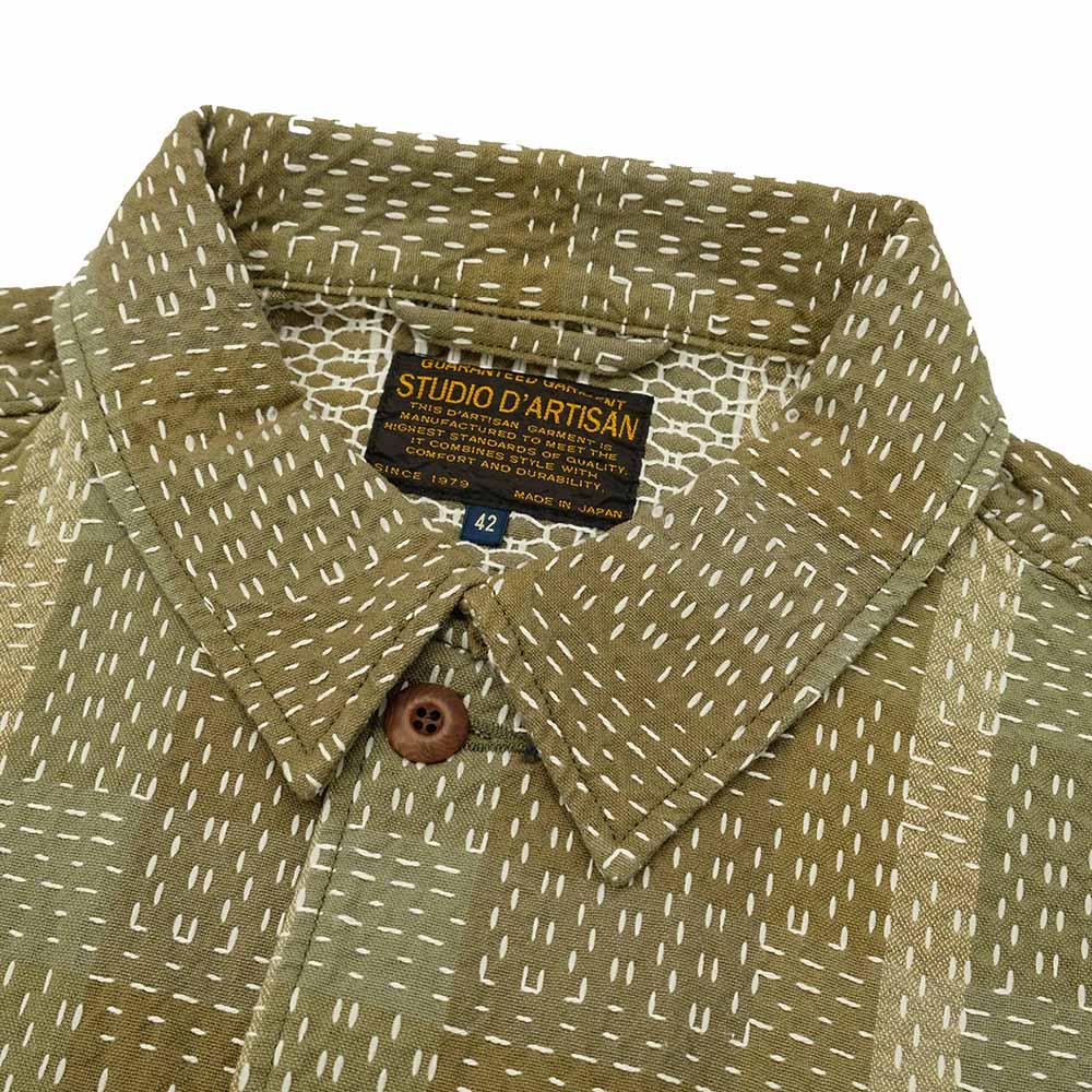 STUDIO D’ARTISAN - NORAGI ARMY SASHIKO - SHORT SLEEVE SHIRT - 5719