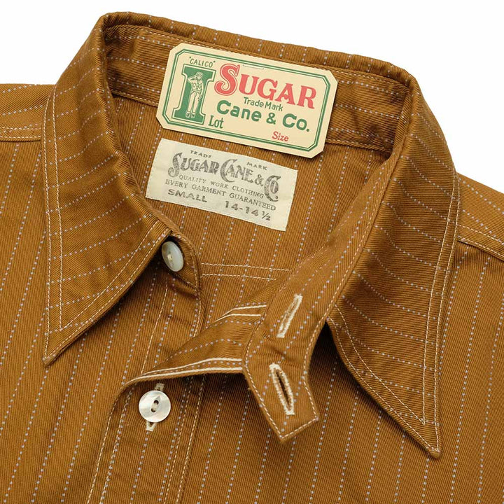 SUGAR CANE - FICTION ROMANCE - 8.5oz. BROWN WABASH STRIPE - S/S WORK SHIRT - SC38700