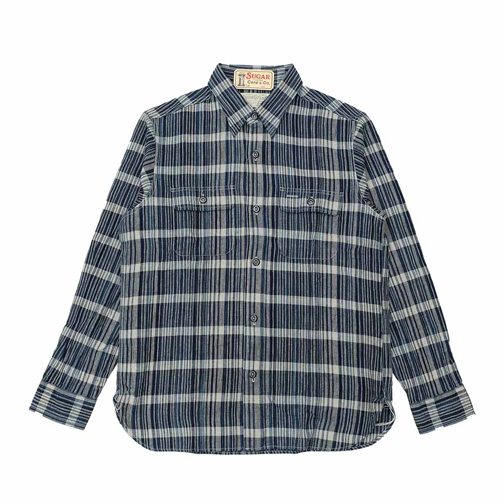 SUGAR CANE - FICTION ROMANCE 5oz. INDIGO CHECK WORK SHIRT - SC29591