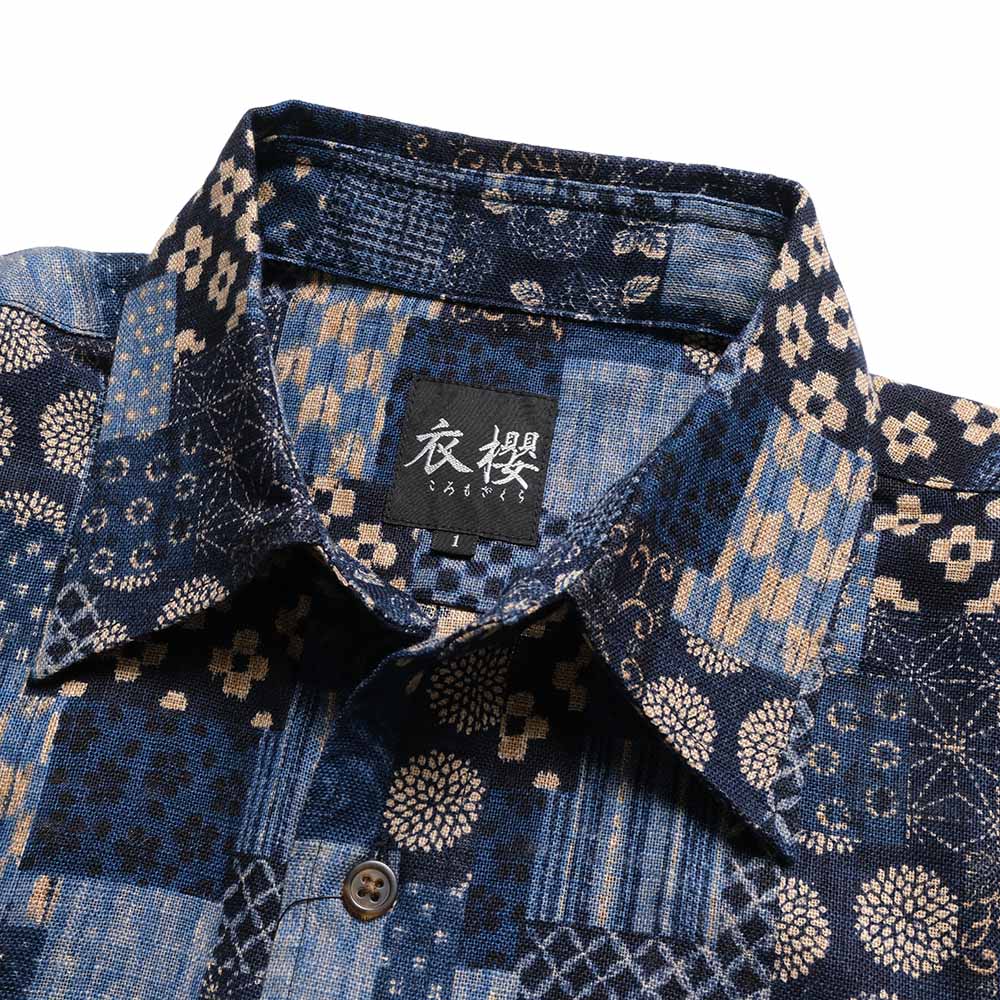KOROMO ZAKURA - Uneven Yarn Cloth - Long-Sleeve Regular Shirt - Oshima-style patchwork pattern - SA1783