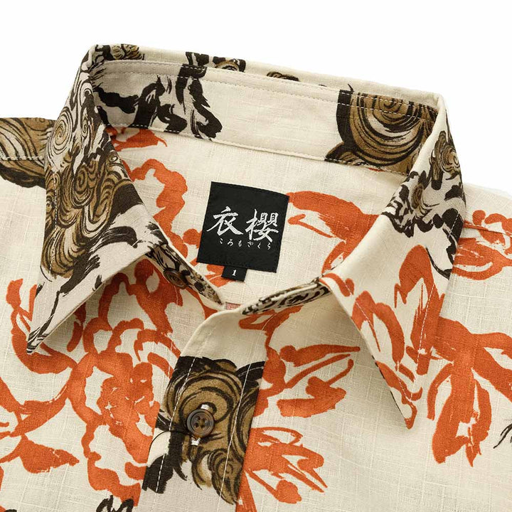 衣櫻 - サザンクロス素材 - 長袖レギュラーシャツ - 唐獅子牡丹 - SA1670