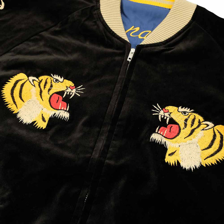 TAILOR TOYO - Mid 1950s Style Velveteen Souvenir Jacket - GOLD DRAGON & GOLD TIGER × JAPAN MAP - TT15840