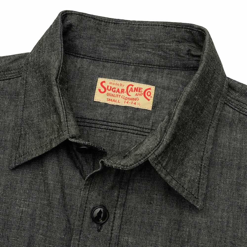 Sugar Cane - BLACK CHAMBRAY WORK SHIRT - SC29159