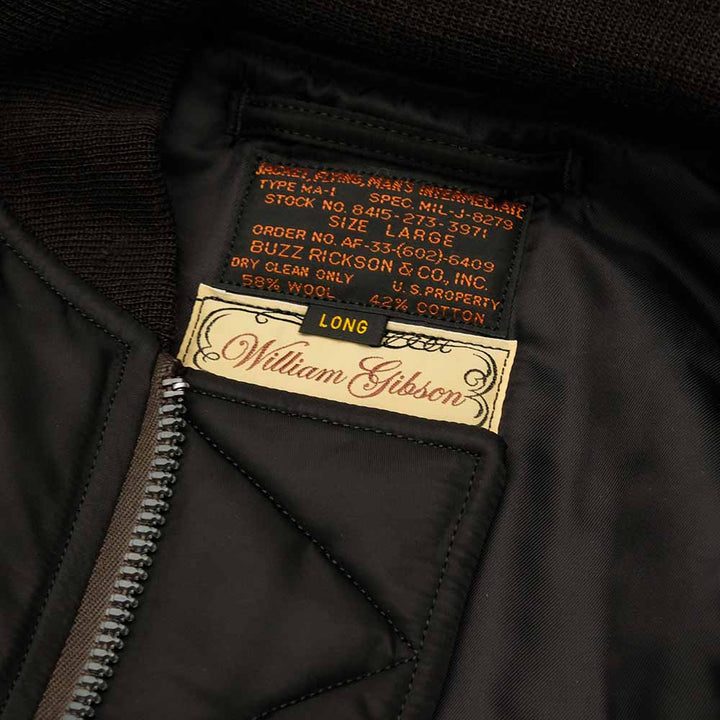 BUZZ RICKSON'S - WILLIAM GIBSON COLLECTION Type BLACK MA-1 LONG MODEL - ALBERT TURNER & CO., INC. MODEL - BR15772