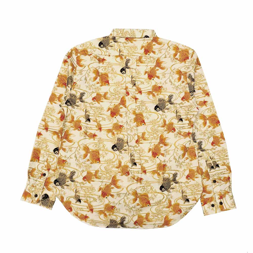 衣櫻 - サザンクロス素材 - 長袖レギュラーシャツ - 金彩流水金魚 - SA1725