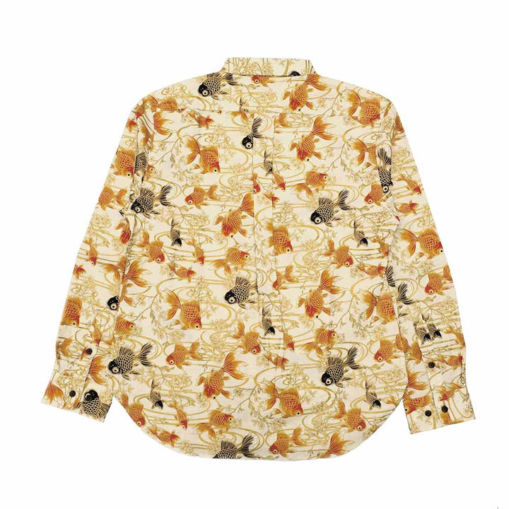 衣櫻 - サザンクロス素材 - 長袖レギュラーシャツ - 金彩流水金魚 - SA1725