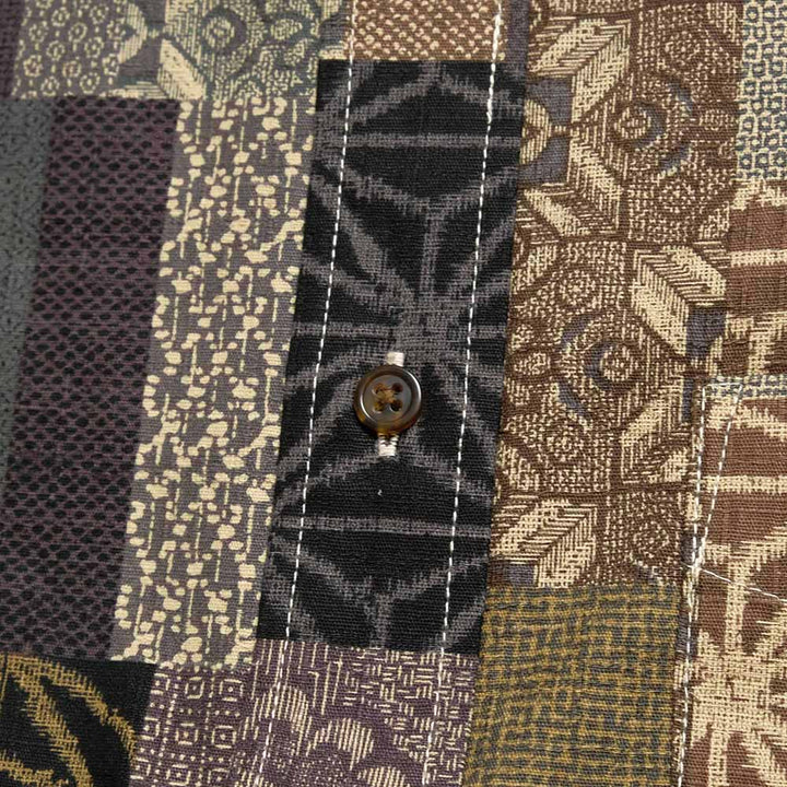 衣櫻 - サザンクロス素材 - 半袖レギュラーシャツ - 大島紬調パッチワークプリント - SA1685