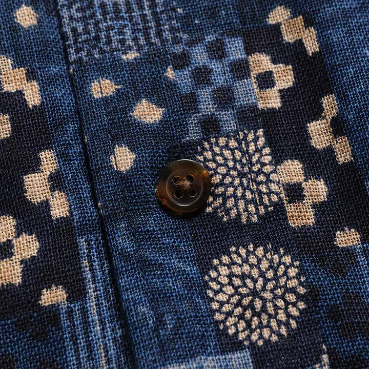 KOROMO ZAKURA - Uneven Yarn Cloth - Long-Sleeve Regular Shirt - Oshima-style patchwork pattern - SA1783