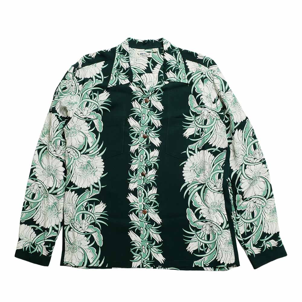 SUN SURF - L/S RAYON HAWAIIAN SHIRT - NIGHT BLOOMING CEREUS BORDER - SS29602