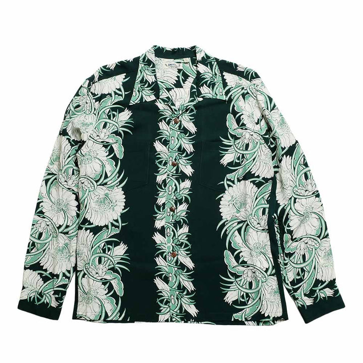 SUN SURF - L/S RAYON HAWAIIAN SHIRT - NIGHT BLOOMING CEREUS BORDER - SS29602