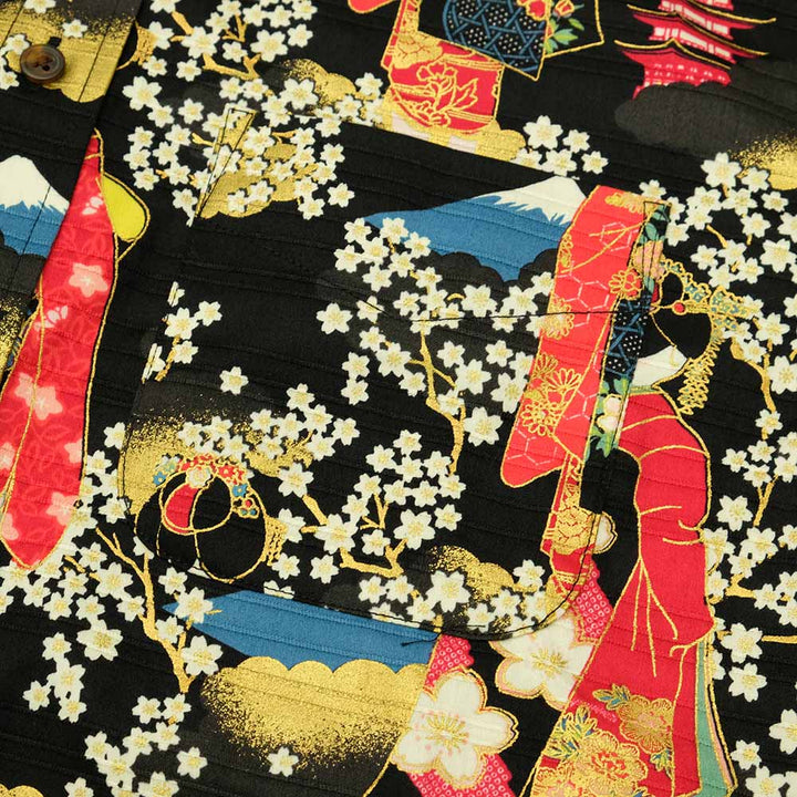 衣櫻 - シャンタン素材 長袖レギュラーシャツ - 金箔京舞妓 - SA1567