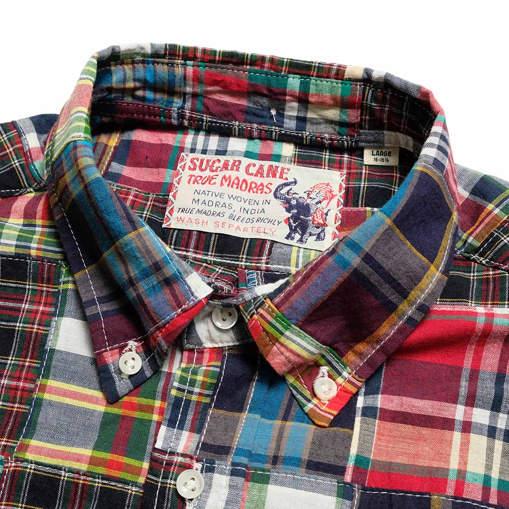 SUGAR CANE - INDIA MADRAS CHECK PATCHWORK BUTTON DOWN SHIRT - SC29736