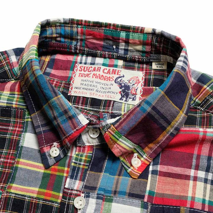 SUGAR CANE - INDIA MADRAS CHECK PATCHWORK BUTTON DOWN SHIRT - SC29736