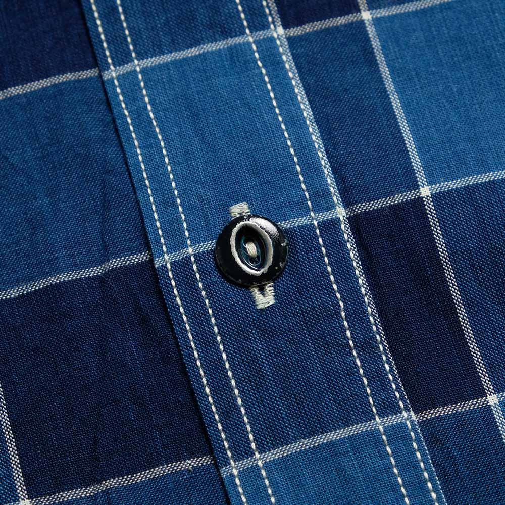 SUGAR CANE - FICTION ROMANCE - 5oz. INDIGO PLAID WORK SHIRT - SC39733