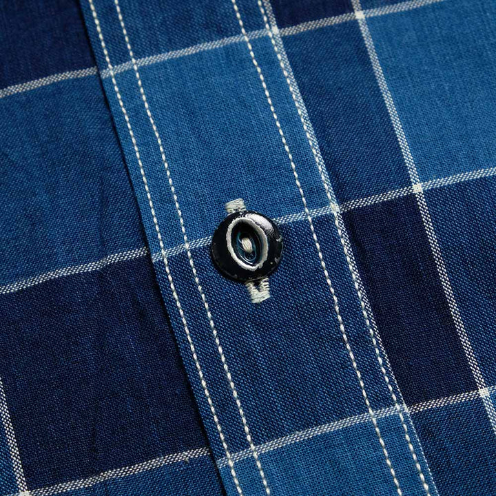 SUGAR CANE - FICTION ROMANCE - 5oz. INDIGO PLAID WORK SHIRT - SC39733