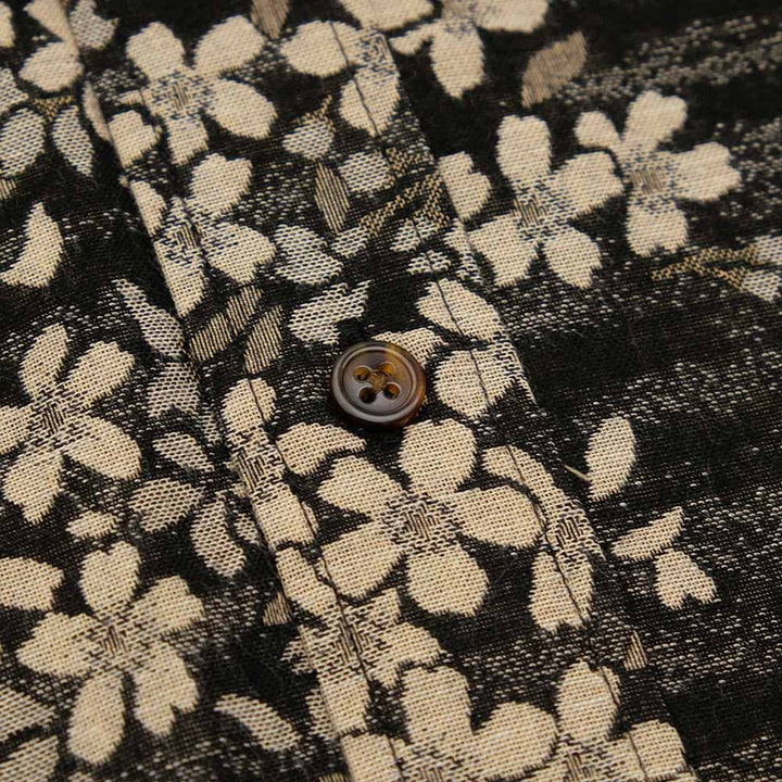 衣櫻 - 二重織ジャガードガーゼ素材 長袖レギュラーカラーシャツ - 夜桜 - SA1593