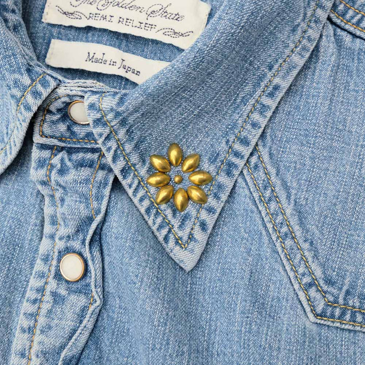 REMI RELIEF - DENIM WESTERN SHIRT - Small Flower Studs - RN2014SDP