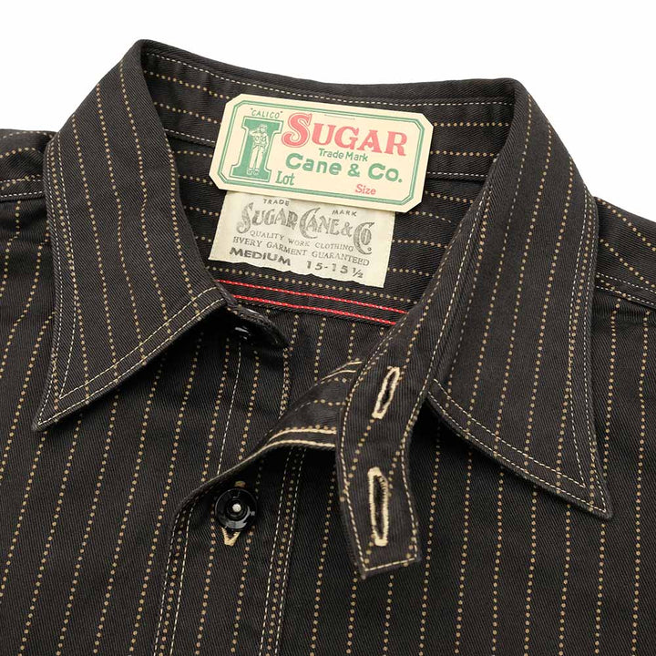 SUGAR CANE - FICTION ROMANCE - 8.5oz. BLACK WABASH STRIPE WORK SHIRT - SC29585