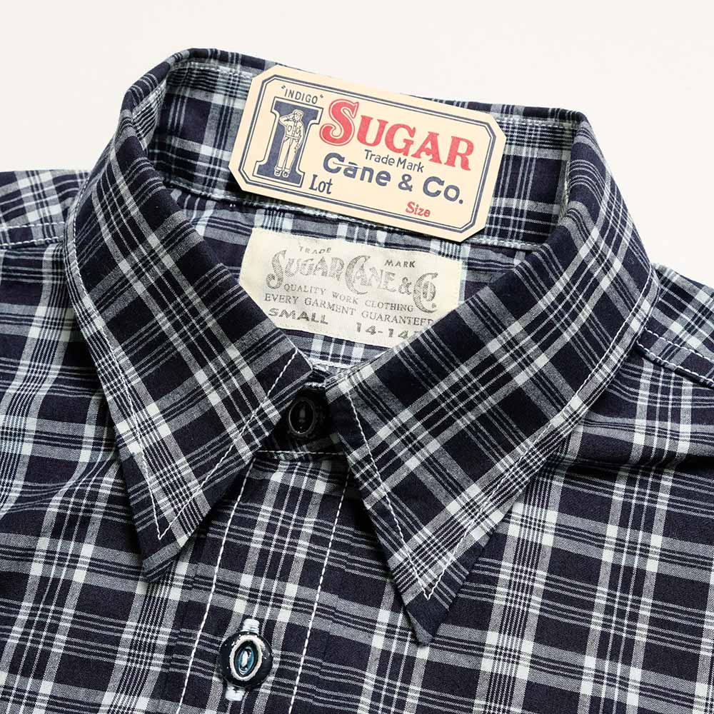 SUGAR CANE - FICTION ROMANCE - 4oz. INDIGO CHECK WORK SHIRT - SC29672