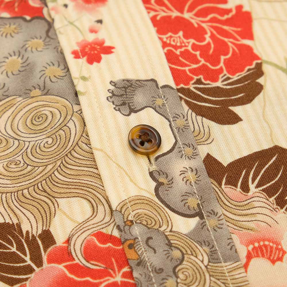 衣櫻 - シーチング素材 - 長袖レギュラーカラーシャツ - 唐獅子牡丹 - SA1566