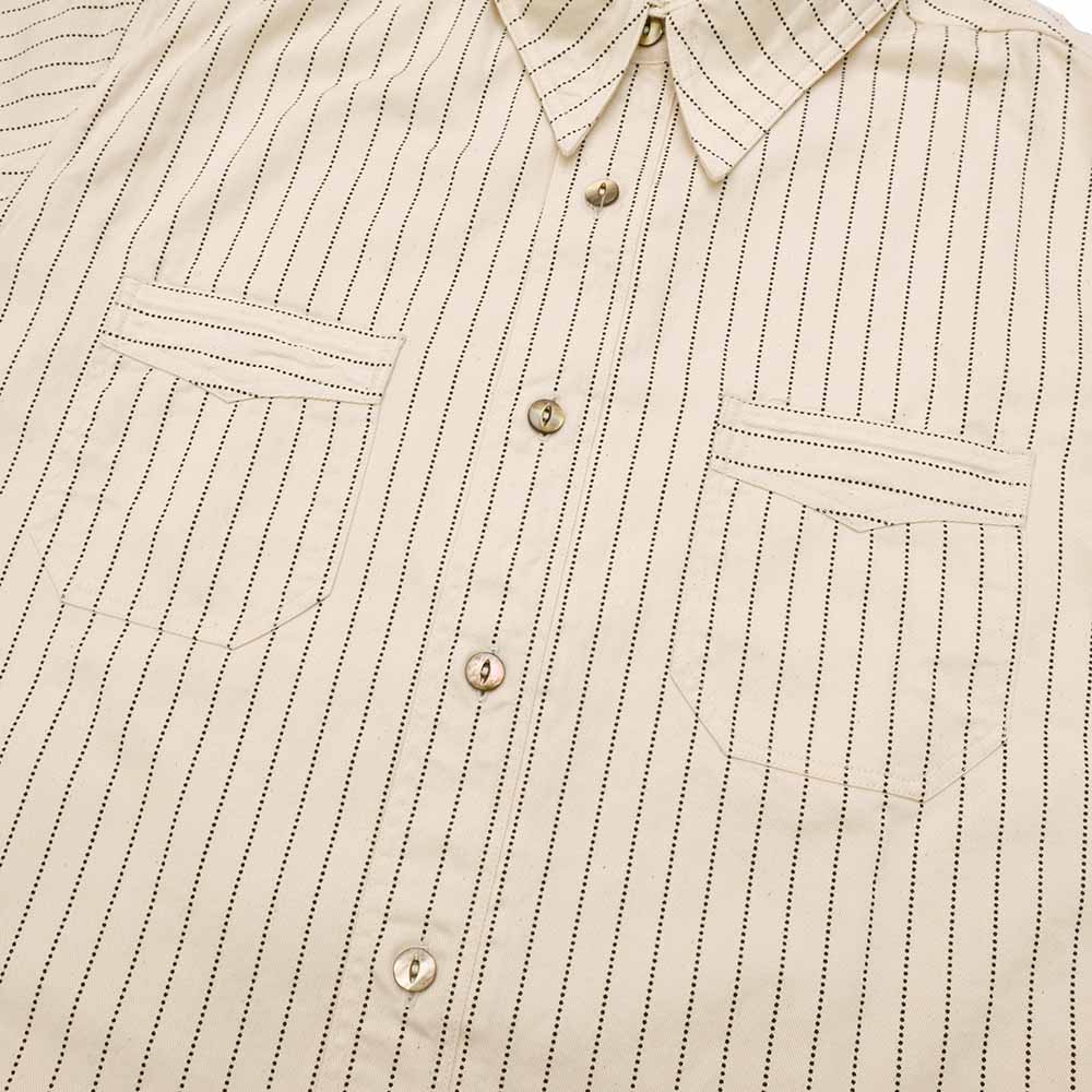 SUGAR CANE FICTION ROMANCE 8.5oz. WHITE WABASH STRIPE S/S WORK SHIRT SC37275