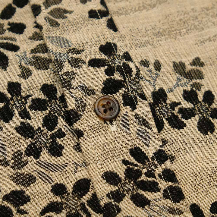 衣櫻 - 二重織ジャガードガーゼ素材 - 半袖レギュラーカラーシャツ - 黒桜 - SA1609