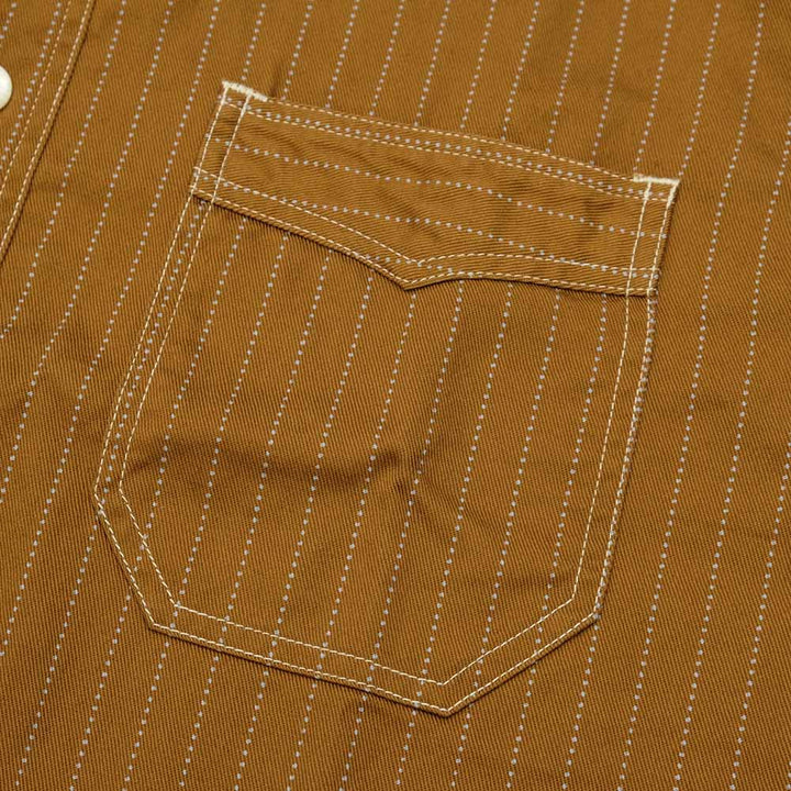 SUGAR CANE - FICTION ROMANCE - 8.5oz. BROWN WABASH STRIPE - S/S WORK SHIRT - SC38700