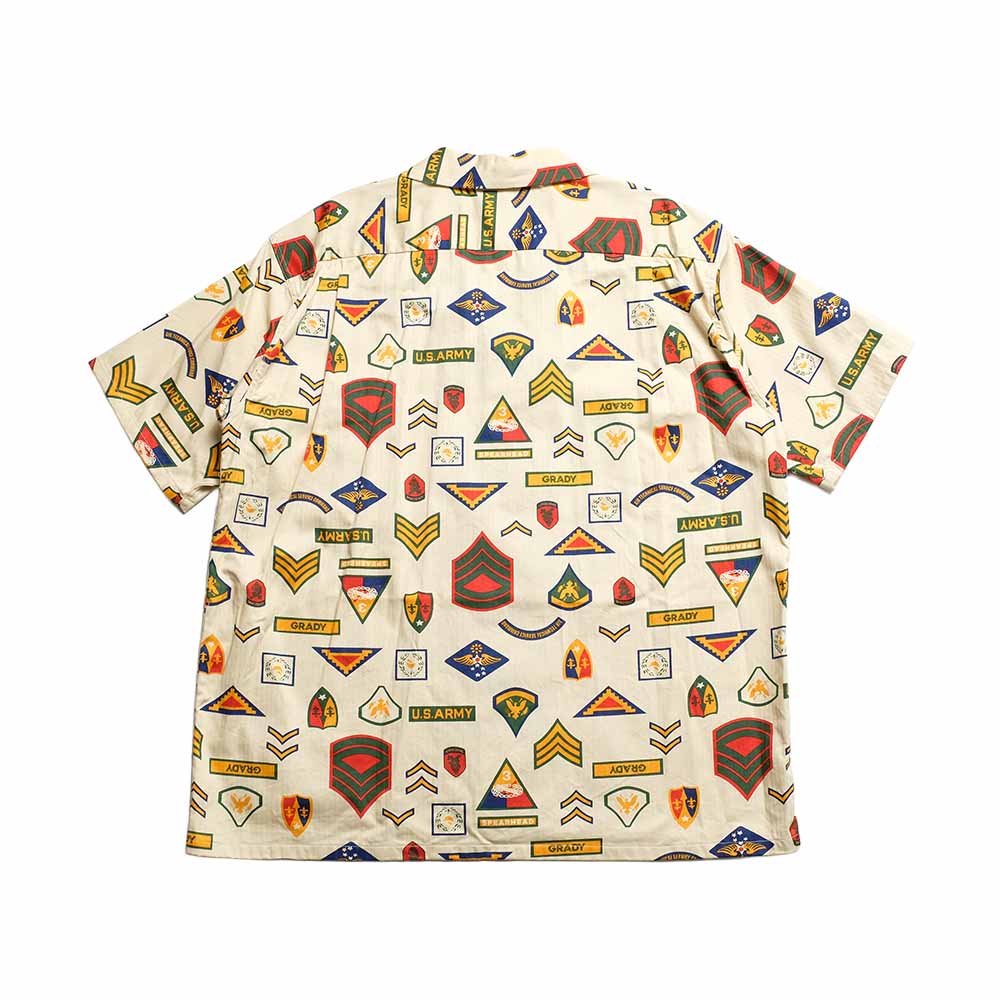 SUN SURF - COTTON HERRINGBONE HAWAIIAN SHIRT - INSIGNIA OF ARMY - SS39696