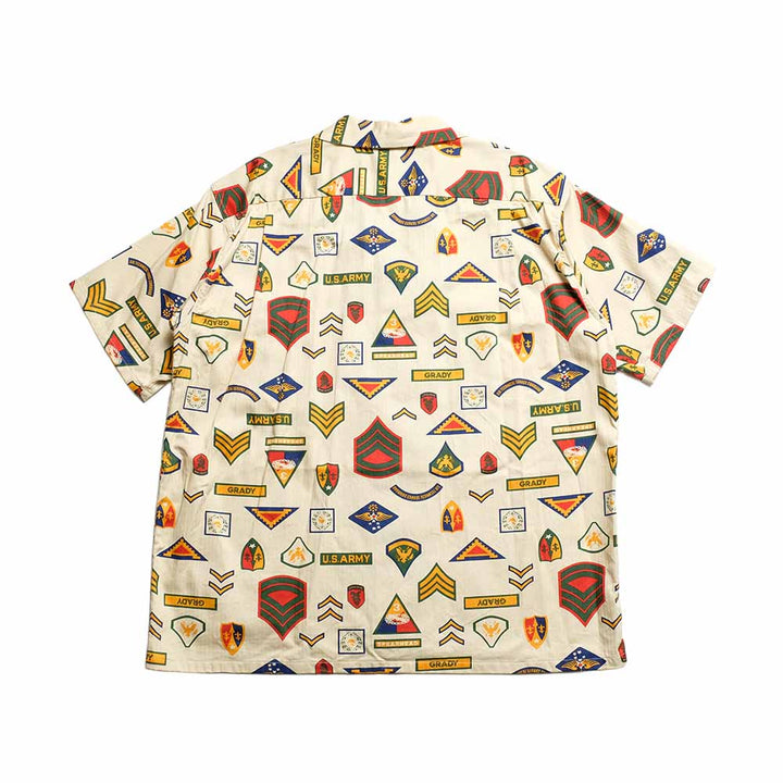 SUN SURF - COTTON HERRINGBONE HAWAIIAN SHIRT - INSIGNIA OF ARMY - SS39696