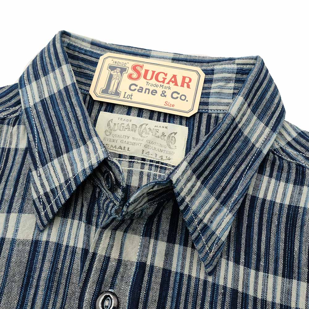 SUGAR CANE - FICTION ROMANCE 5oz. INDIGO PLAID WORK SHIRT - SC29591