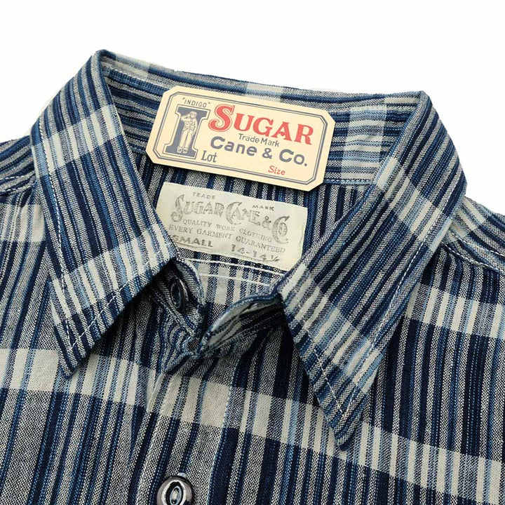 SUGAR CANE - FICTION ROMANCE 5oz. INDIGO PLAID WORK SHIRT - SC29591