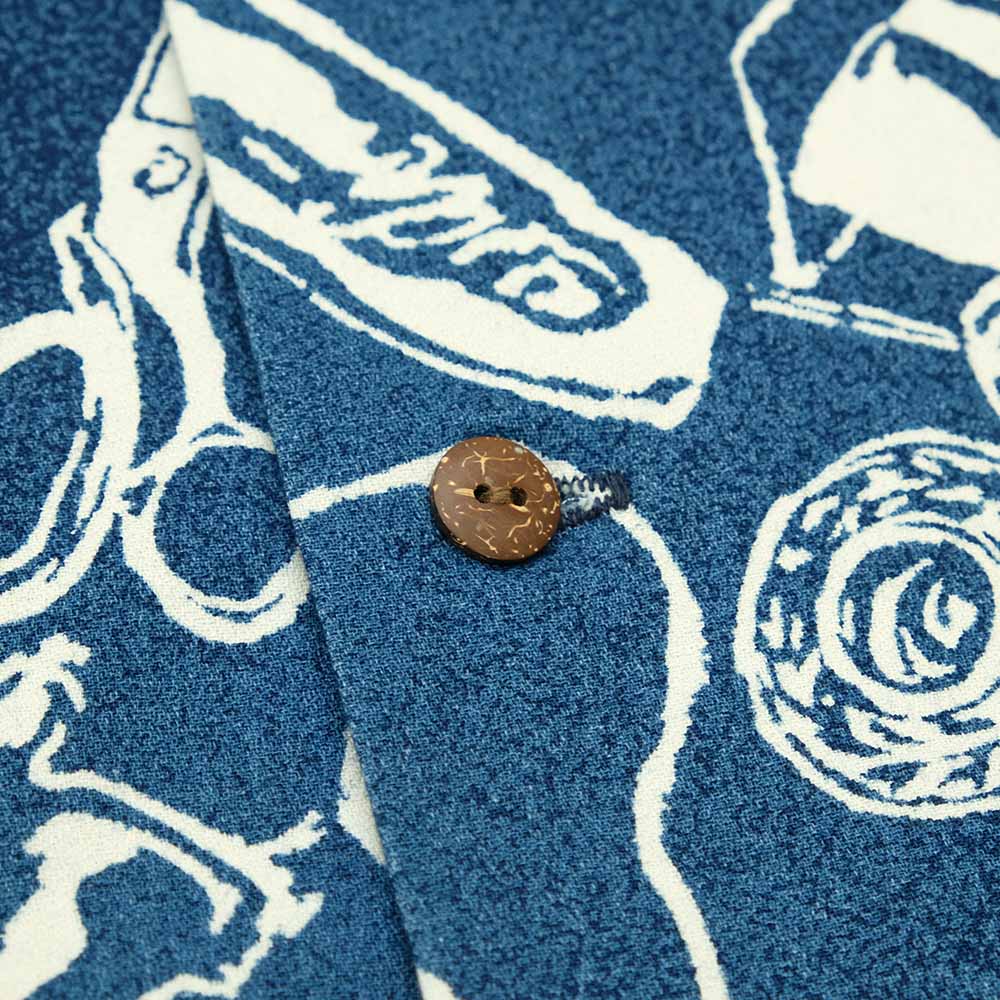 STUDIO D’ARTISAN - Indigo Discharge Print Aloha Shirt - Sewing Goods - 5722