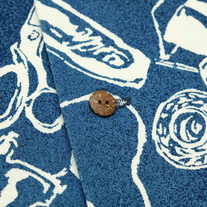 STUDIO D’ARTISAN - Indigo Discharge Print Aloha Shirt - Sewing Goods - 5722