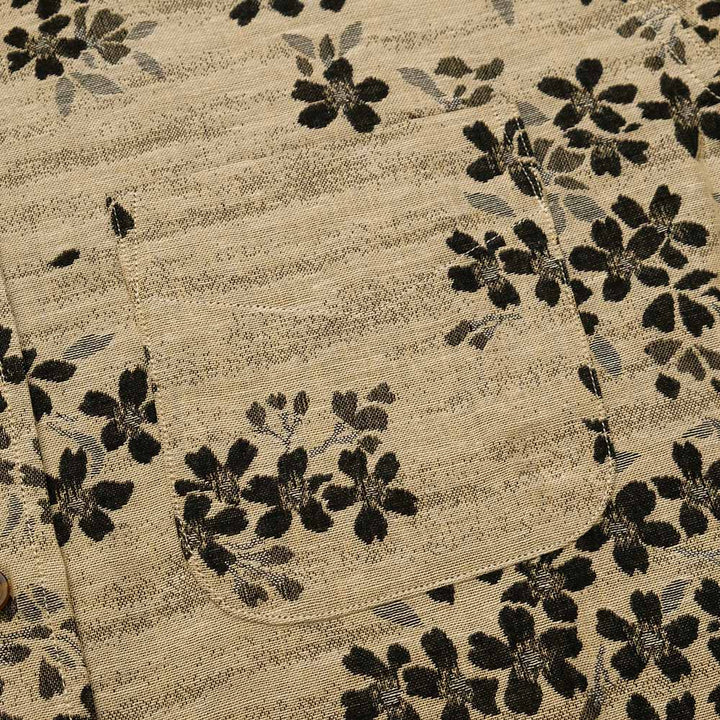 衣櫻 - 二重織ジャガードガーゼ素材 - 半袖レギュラーカラーシャツ - 黒桜 - SA1609