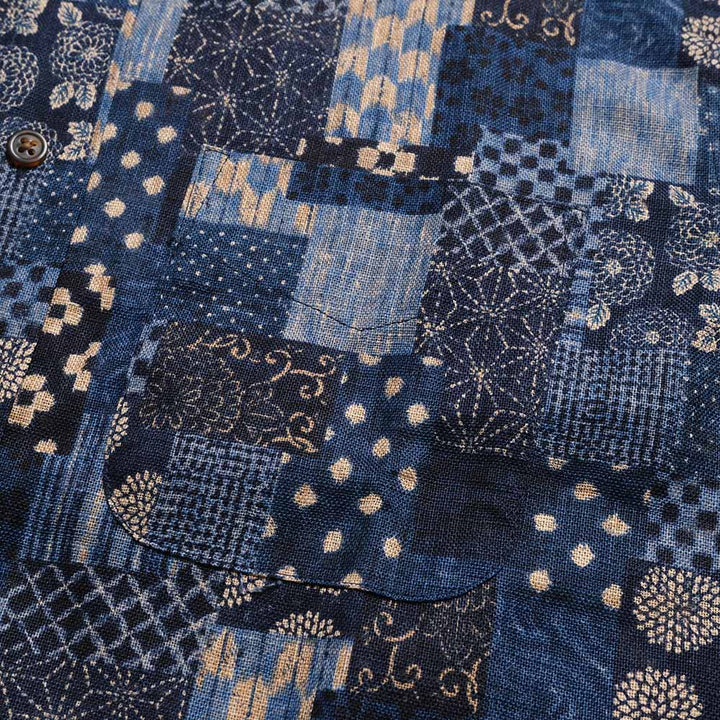 KOROMO ZAKURA - Uneven Yarn Cloth - Long-Sleeve Regular Shirt - Oshima-style patchwork pattern - SA1783