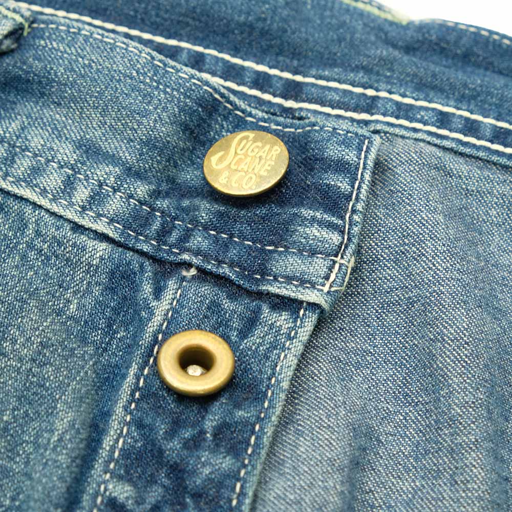 SUGAR CANE - 11oz. BLUE DENIM WORK SHORTS - AGED MODEL - SC52568