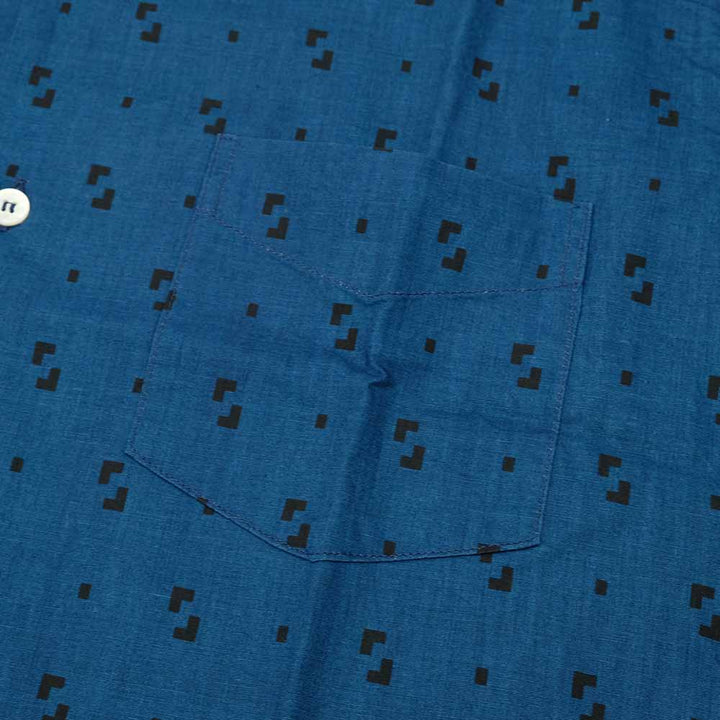 SUGAR CANE - FICTION ROMANCE - 3.5oz. INDIGO PRINT OPEN SHIRT - SC39511