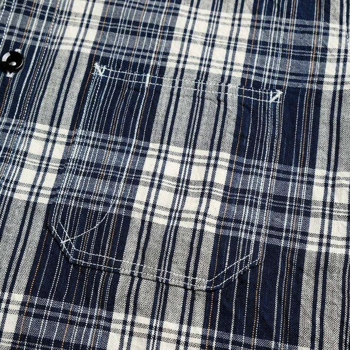 SUGAR CANE - FICTION ROMANCE - 6oz. INDIGO CHECK WORK SHIRT - SC29670