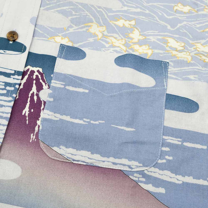 衣櫻 - シーチング素材 - 長袖レギュラーシャツ - 赤富士 - SA1665