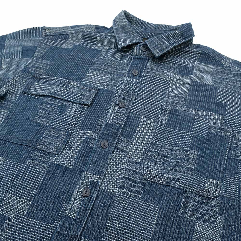 KOROMO ZAKURA - Cotton Jacquard Cloth - Long-Sleeve Work Shirt - Patch Work Jacquard - SA1648