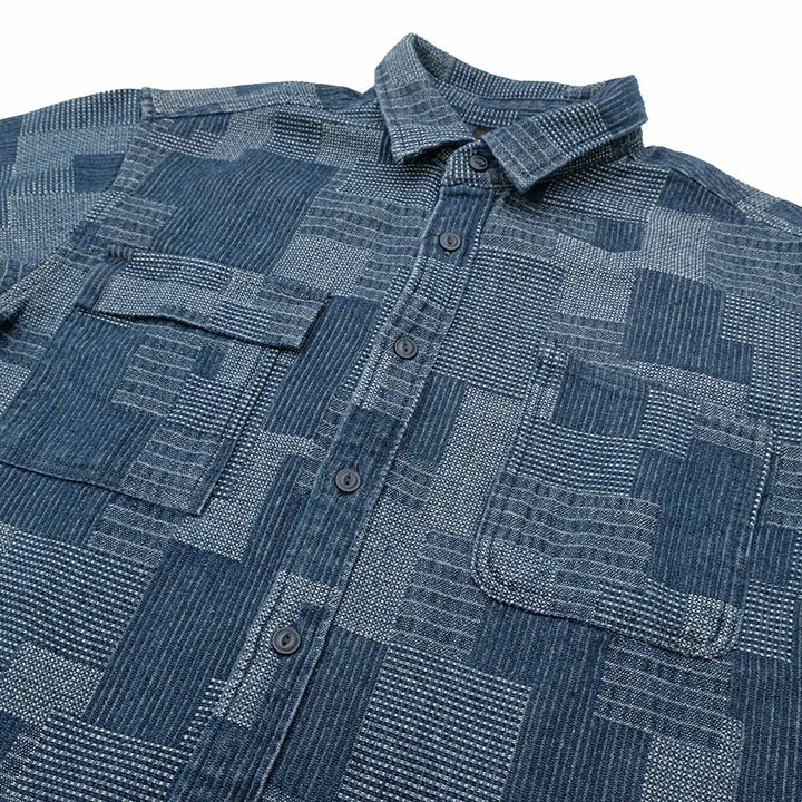 KOROMO ZAKURA - Cotton Jacquard Cloth - Long-Sleeve Work Shirt - Patch Work Jacquard - SA1648