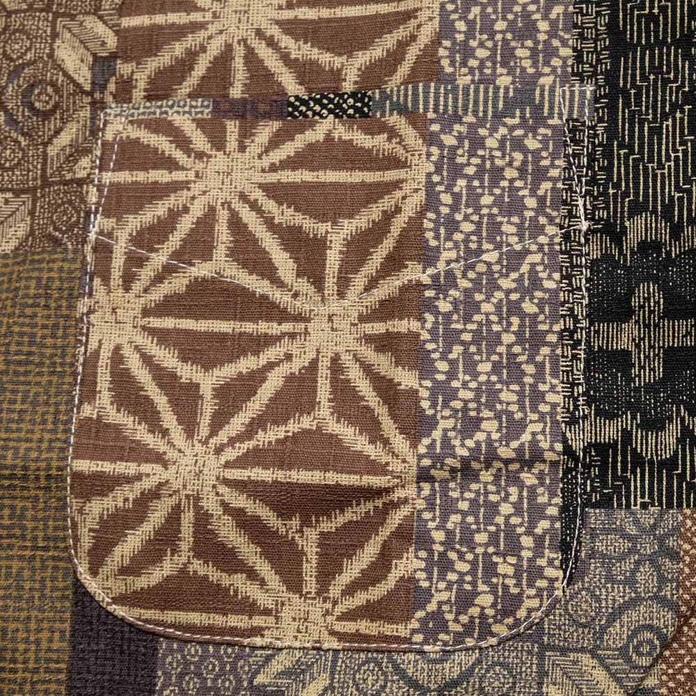 衣櫻 - サザンクロス素材 - 半袖レギュラーシャツ - 大島紬調パッチワークプリント - SA1685