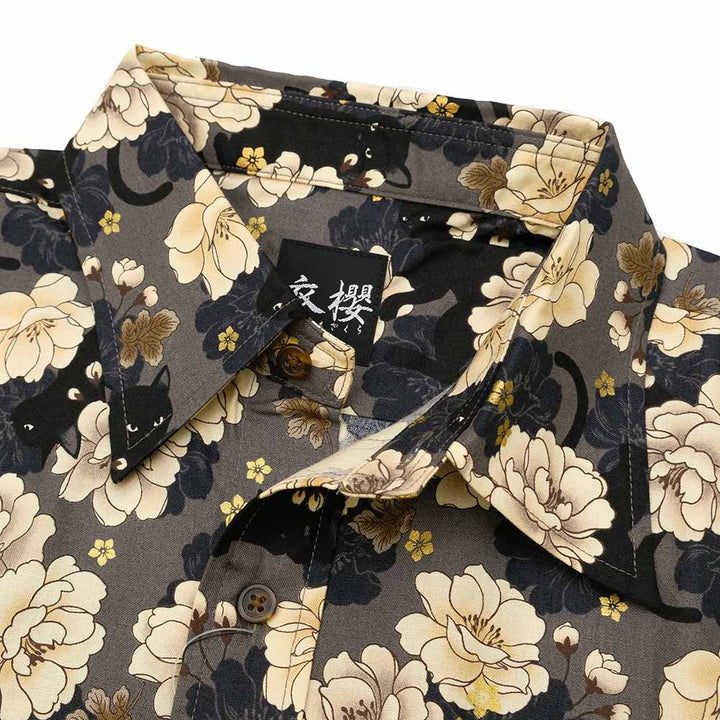 衣櫻 - シーチング素材 - 長袖レギュラーシャツ - ミニ黒猫 - SA1645