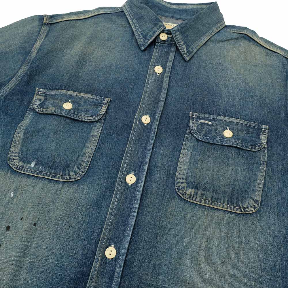 SUGAR CANE - BLUE DENIM WORK SHIRT AGED MODEL - SC29474