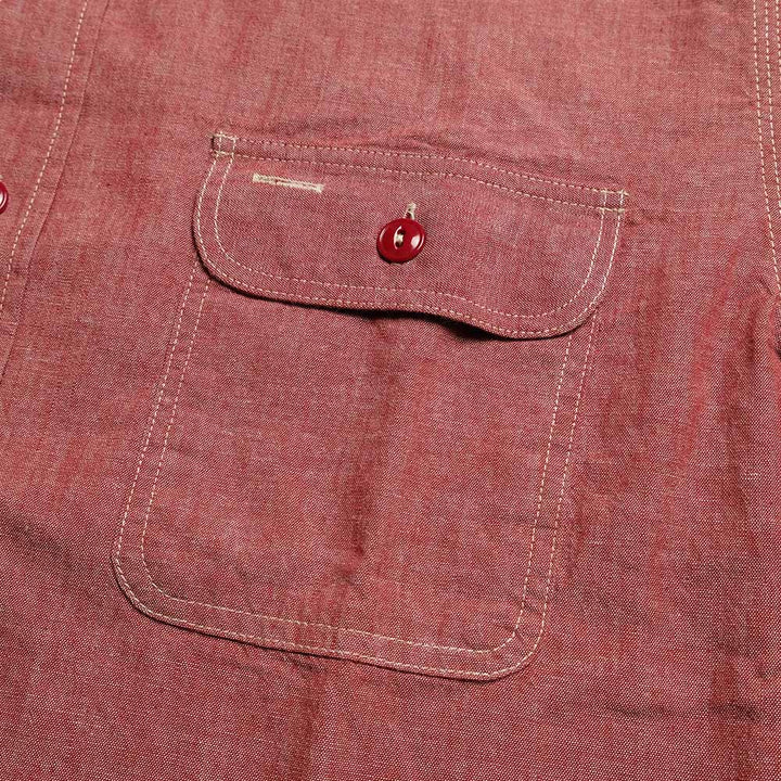 SUGAR CANE - RED CHAMBRAY WORK SHIRT - SHORT SLEEVE - SC39703