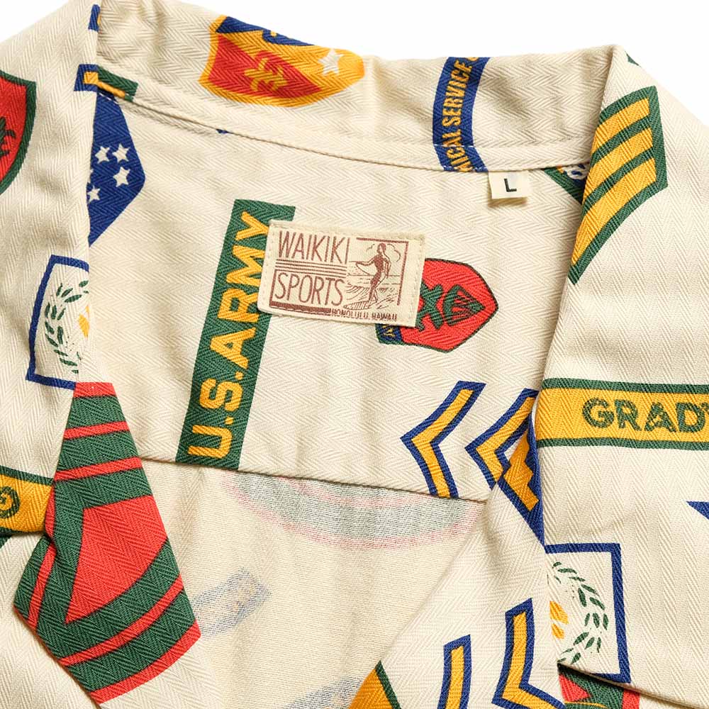 SUN SURF - COTTON HERRINGBONE HAWAIIAN SHIRT - INSIGNIA OF ARMY - SS39696