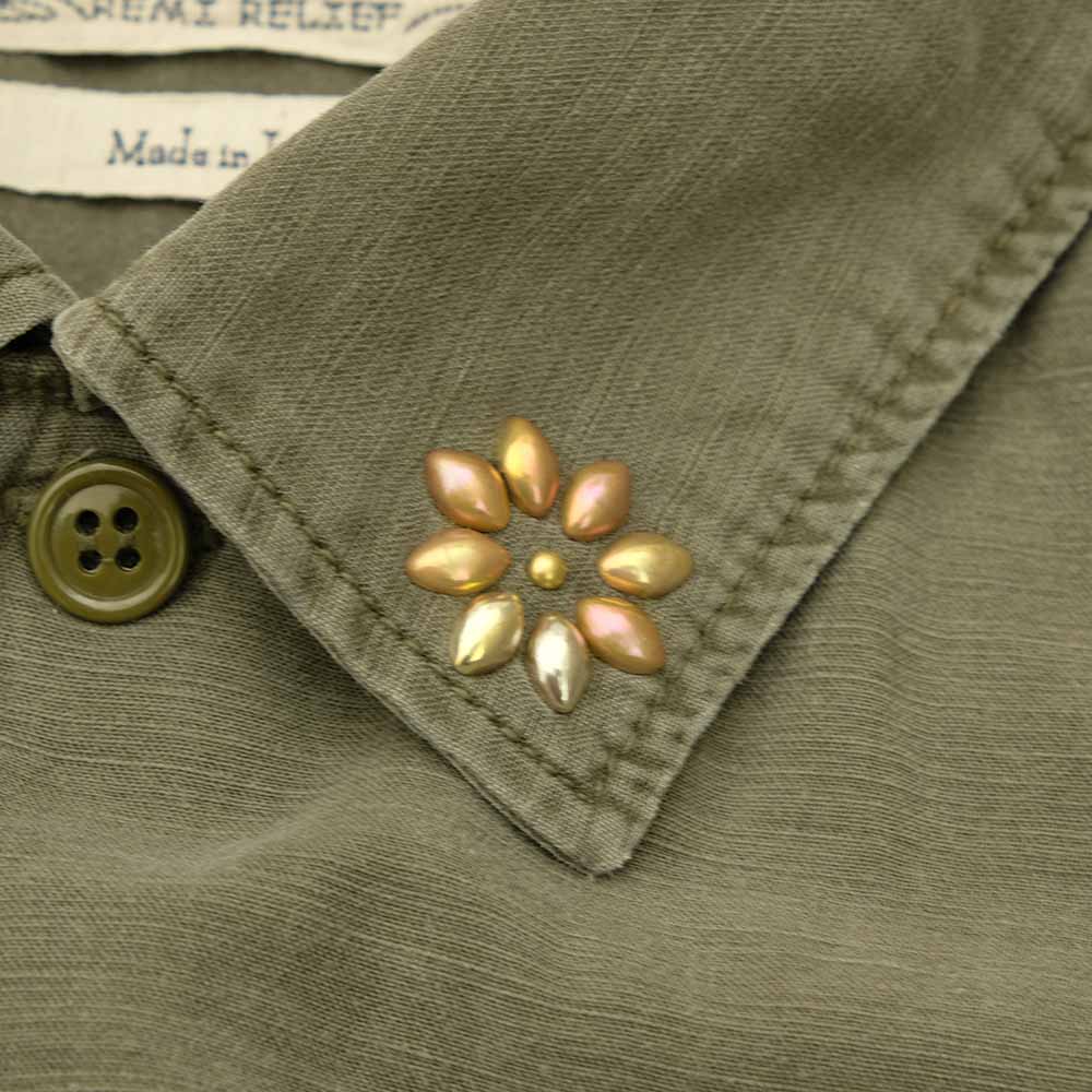 REMI RELIEF - WIDE MILITARY S/S SHIRT - Small Flower Studs - RN28369222