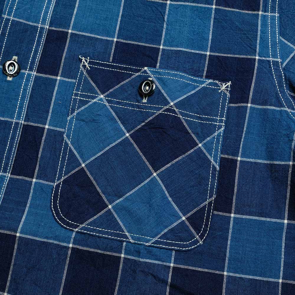 SUGAR CANE - FICTION ROMANCE - 5oz. INDIGO PLAID WORK SHIRT - SC39733