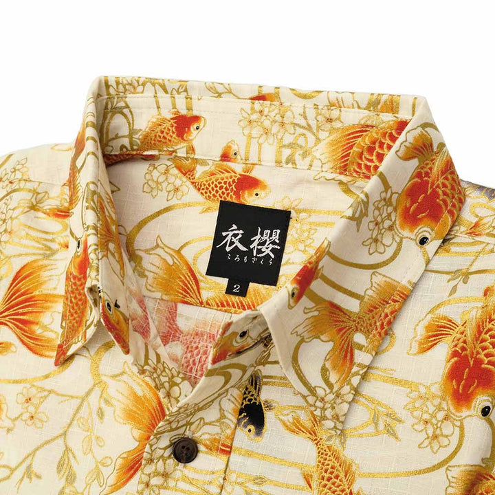 衣櫻 - サザンクロス素材 - 長袖レギュラーシャツ - 金彩流水金魚 - SA1725